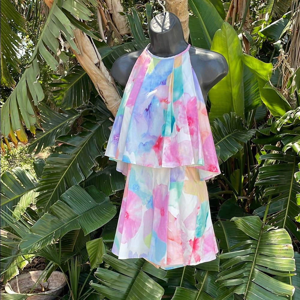 L Artiste floral ruffle halter romper